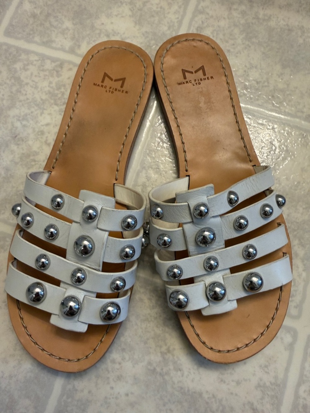 Marc Fisher Ltd White Sandals with Silver Studs 7.5